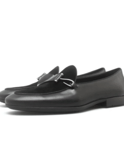 Black Leather & Suede Bit Loafers for Men