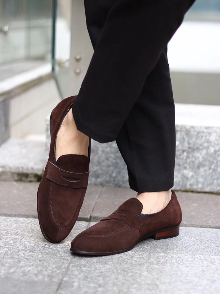 Brown Suede Penny Loafers for Men - Image 3