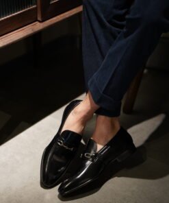 Alternative view of Black Leather Horsebit Loafers for Men