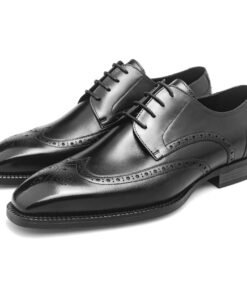 Black Leather Oxford Wingtip Brogue Shoes for Men