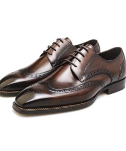 Brown Leather Oxford Wingtip Brogue Shoes for Men