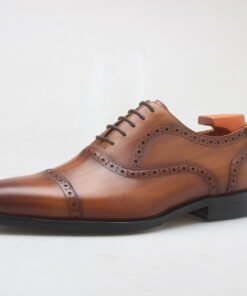 Tan Brown Brogue Oxford Dress Shoes for Men