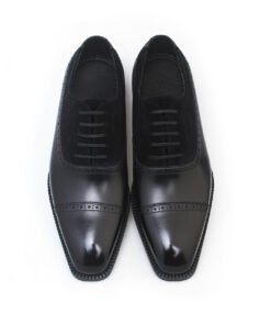 Alternative view of Black Leather & Suede Oxford Cap Toe Brogue Shoes for Men