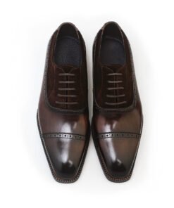 Alternative view of Brown Leather & Suede Oxford Cap Toe Brogue Shoes for Men