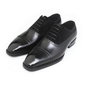 Black Leather & Suede Oxford Cap Toe Brogue Shoes for Men