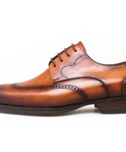 Tan Burnished Derby Wingtip Brogue Shoes for Men
