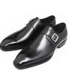 Black Leather Single Monk Strap Shoes for Men