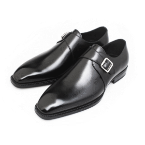 Black Leather Single Monk Strap Shoes for Men