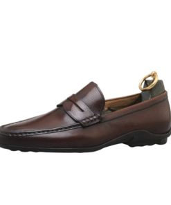 Brown Leather Driving Penny Loafers for Men