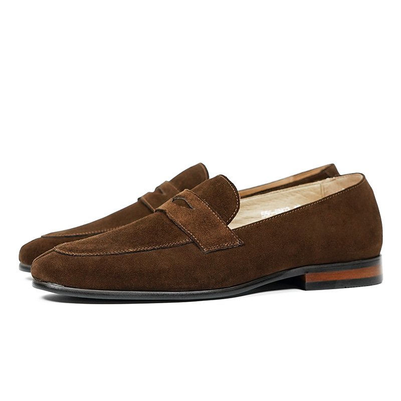 Brown Suede Penny Loafers for Men