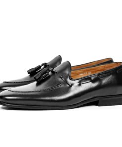 Black Leather Tassel Loafers for Men 556-01