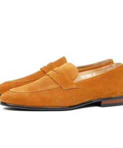 Camel Suede Penny Loafers for Men