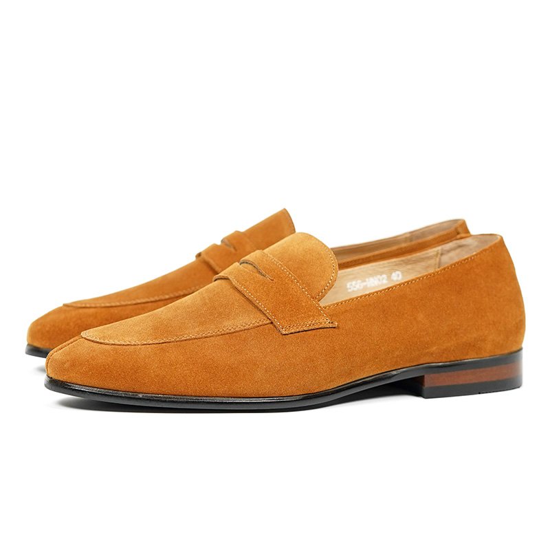 Camel Suede Penny Loafers for Men
