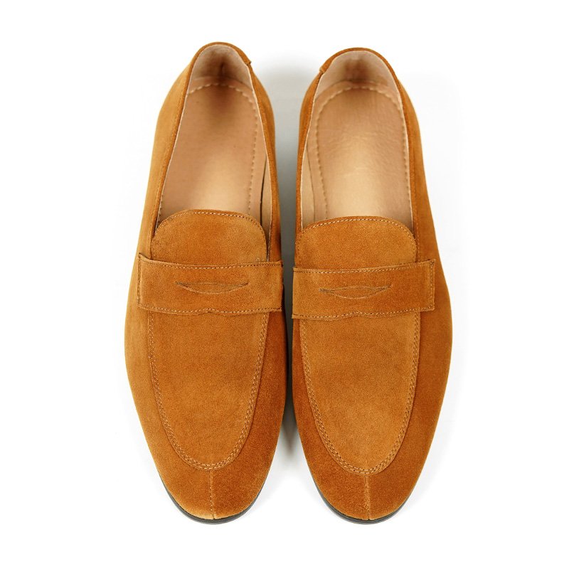 Camel Suede Penny Loafers for Men - Image 3
